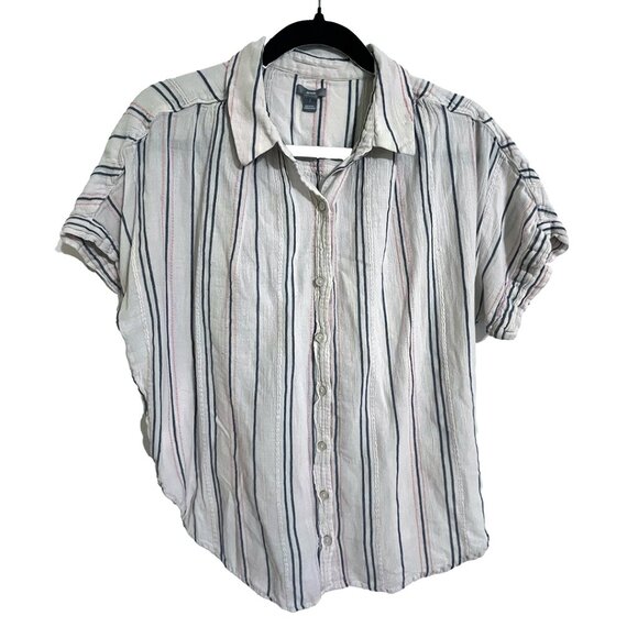 Aerie Oversized Short Sleeve Striped Button-Down - Picture 1 of 4